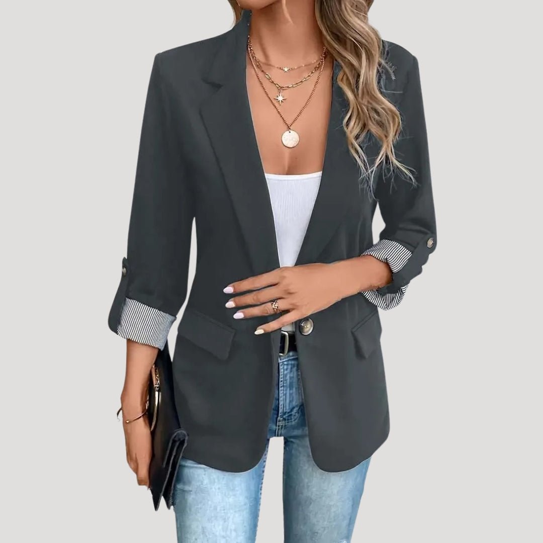 Women's Tailored Blazer – Classic Single-Breasted Design with Roll-Up Sleeves - We are MFEO