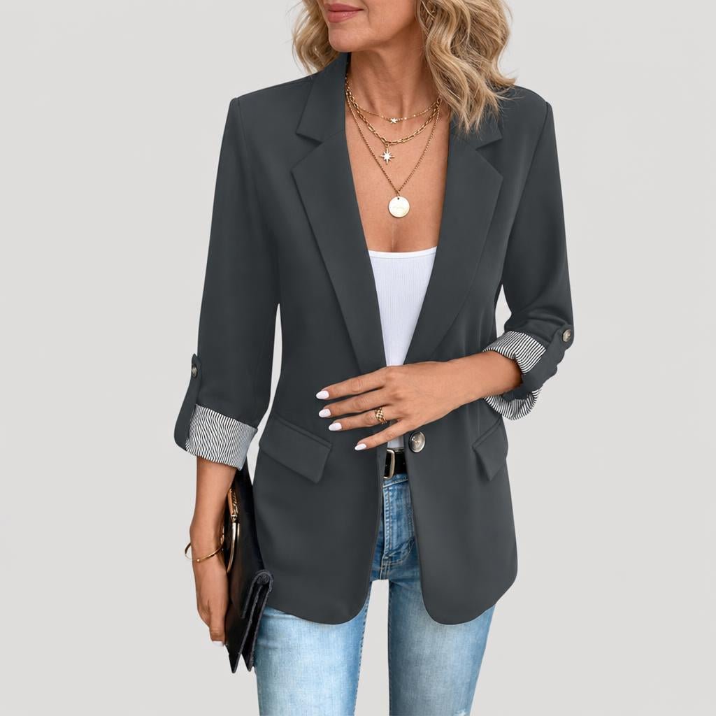Women's Tailored Blazer – Classic Single-Breasted Design with Roll-Up Sleeves - We are MFEO