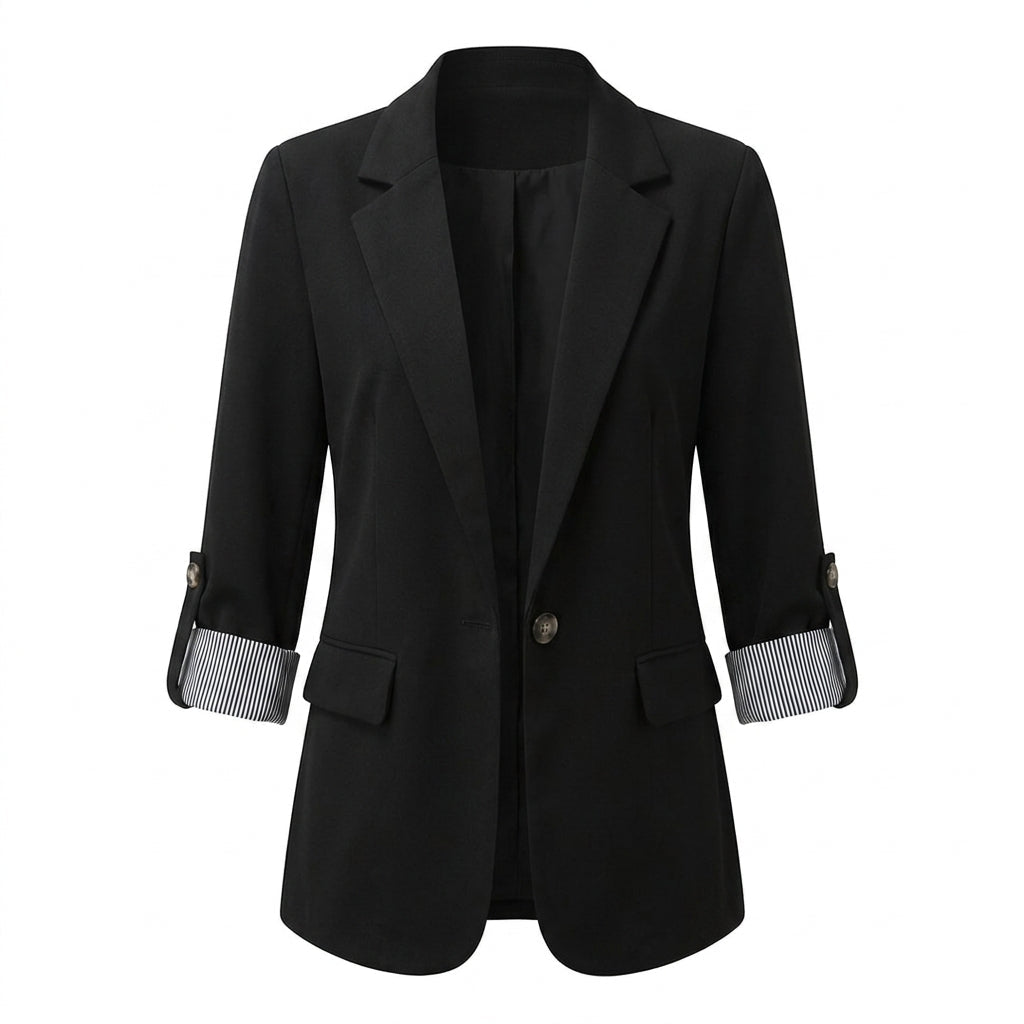 Women's Tailored Blazer – Classic Single-Breasted Design with Roll-Up Sleeves - We are MFEO