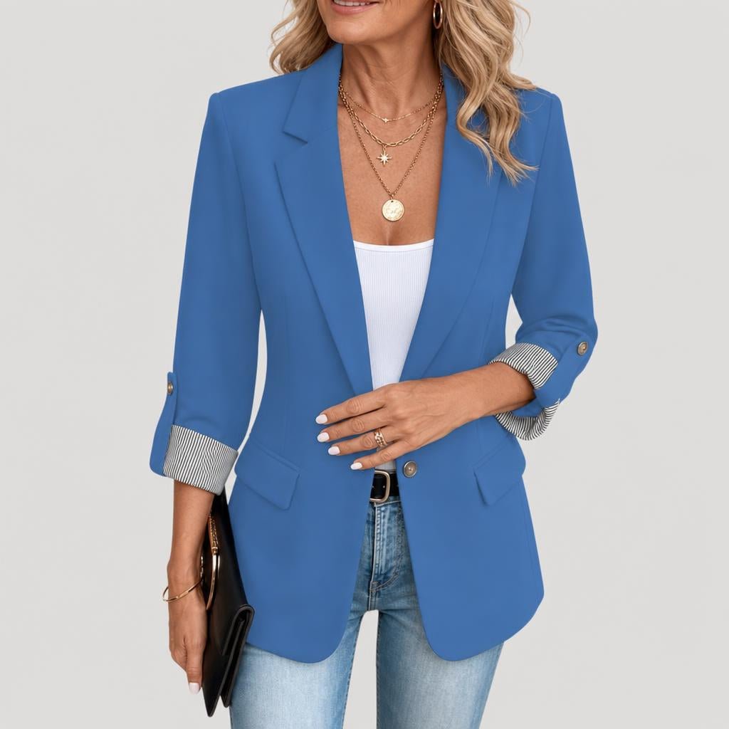 Women's Tailored Blazer – Classic Single-Breasted Design with Roll-Up Sleeves - We are MFEO