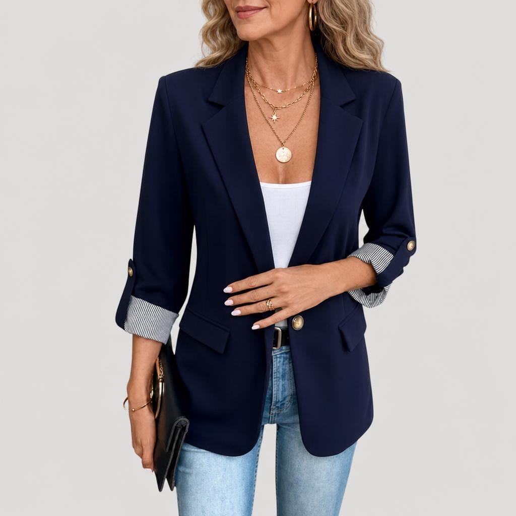 Women's Tailored Blazer – Classic Single-Breasted Design with Roll-Up Sleeves - We are MFEO