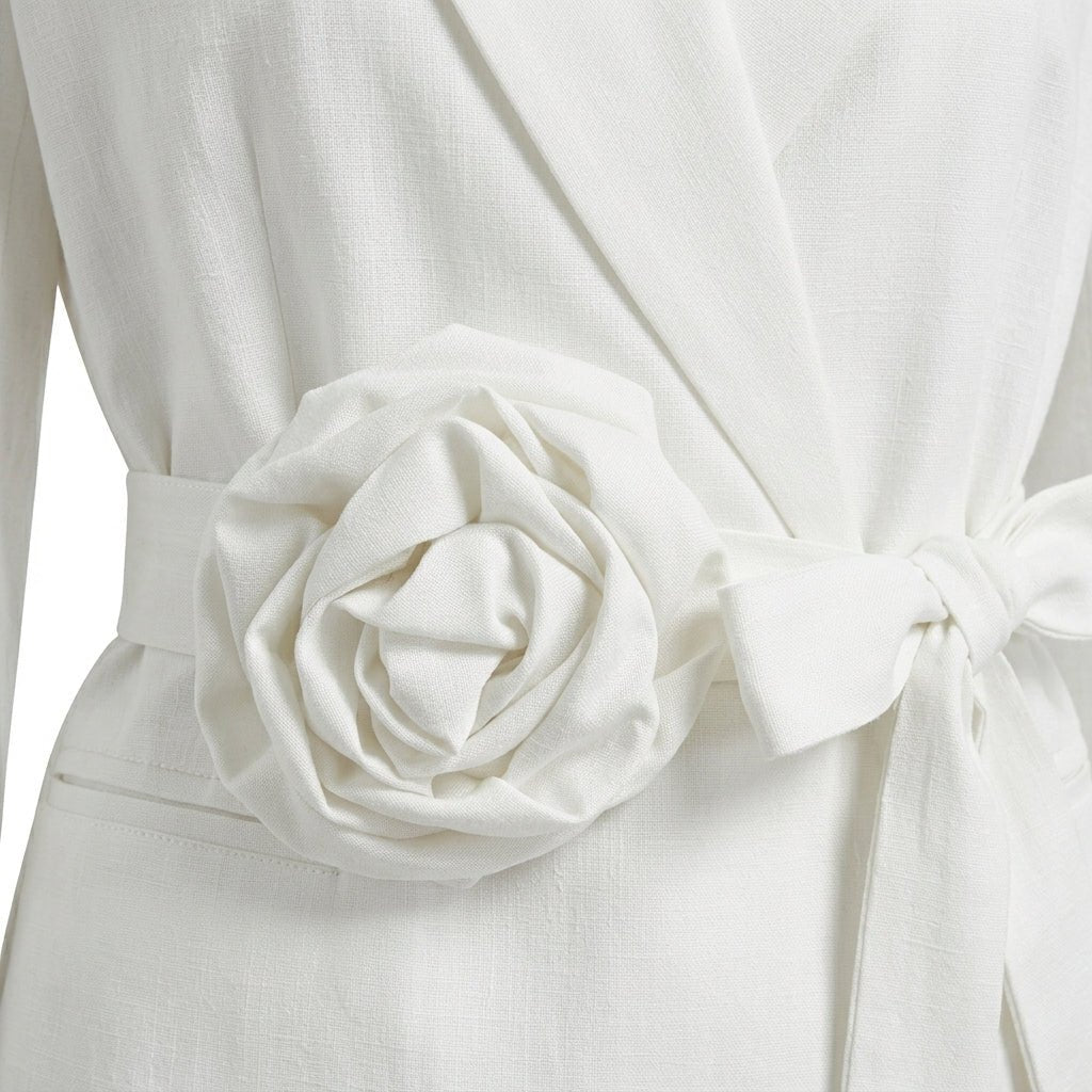 Women's Tailored Wrap Blazer – Rosette Appliqué with Self-Tie Belt - We are MFEO