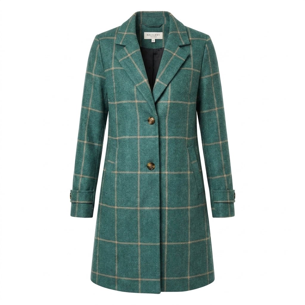 Women's Trench Coat – Long Checkered Design with Notched Lapel - We are MFEO