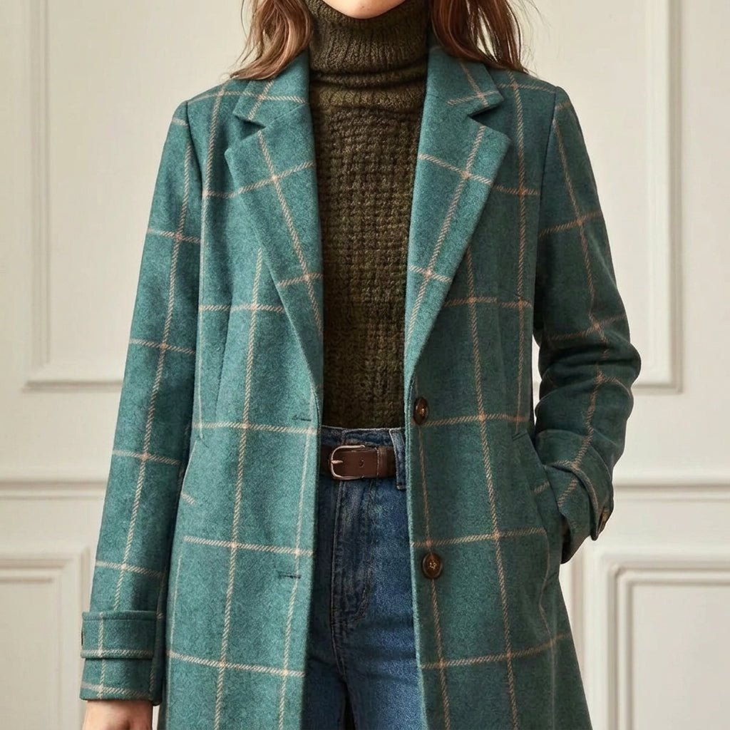 Women's Trench Coat – Long Checkered Design with Notched Lapel - We are MFEO