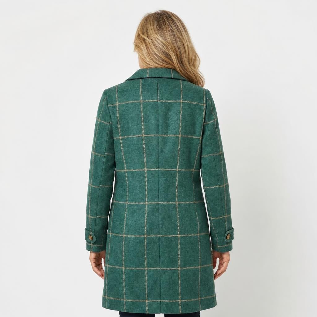 Women's Trench Coat – Long Checkered Design with Notched Lapel - We are MFEO