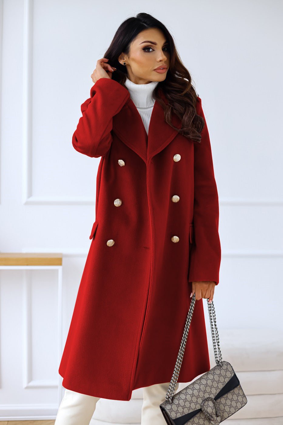 Women's Trench Coat – Long Double-Breasted Winter Outerwear with Pockets - We are MFEO