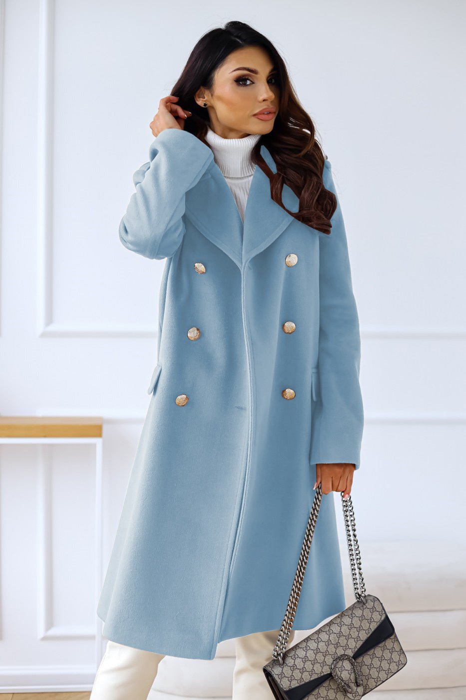 Women's Trench Coat – Long Double-Breasted Winter Outerwear with Pockets - We are MFEO