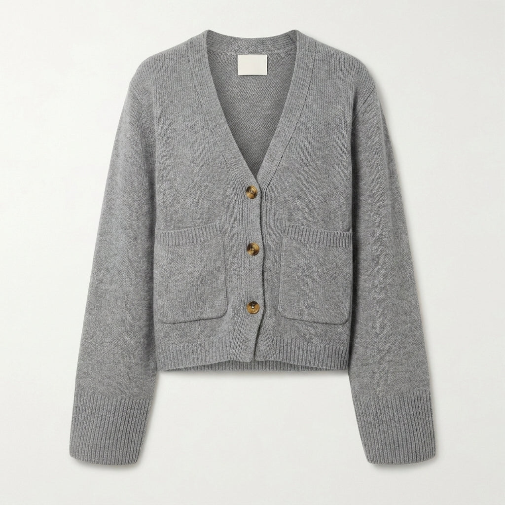 Women's V-Neck Black Cardigan – Relaxed Fit with Button Closure and Patch Pockets - We are MFEO