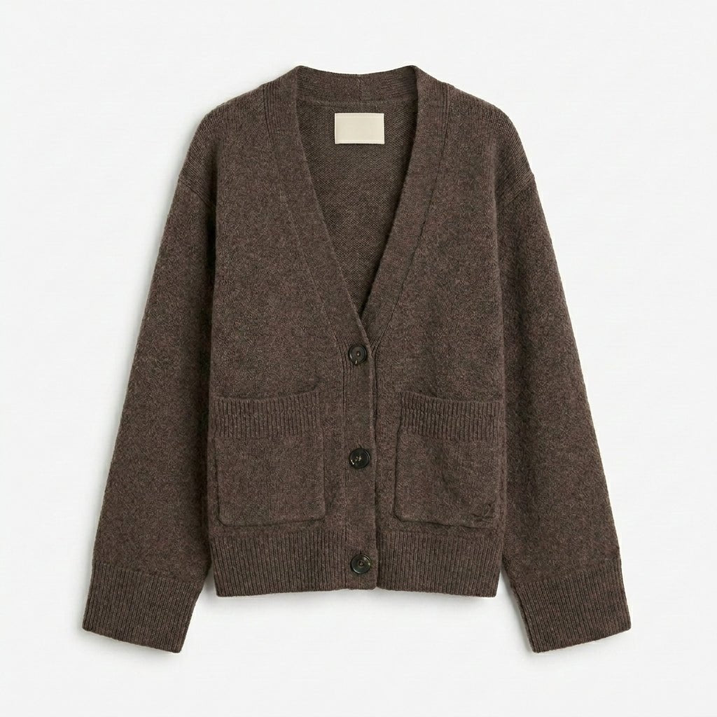 Women's V-Neck Black Cardigan – Relaxed Fit with Button Closure and Patch Pockets - We are MFEO