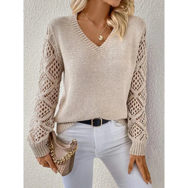 Women's V-Neck Knit Sweater – Open Sleeve Design - We are MFEO