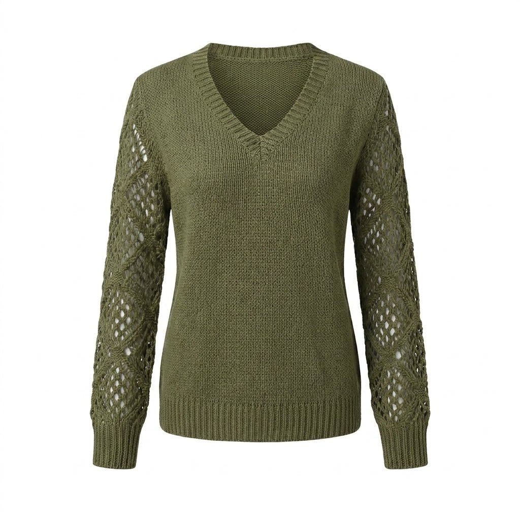 Women's V-Neck Knit Sweater – Open Sleeve Design - We are MFEO