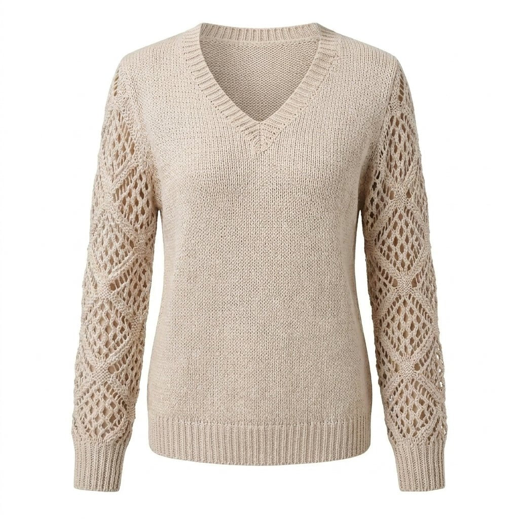 Women's V-Neck Knit Sweater – Open Sleeve Design - We are MFEO