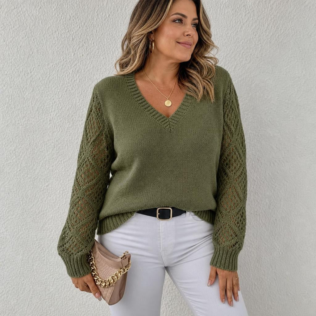Women's V-Neck Knit Sweater – Open Sleeve Design - We are MFEO