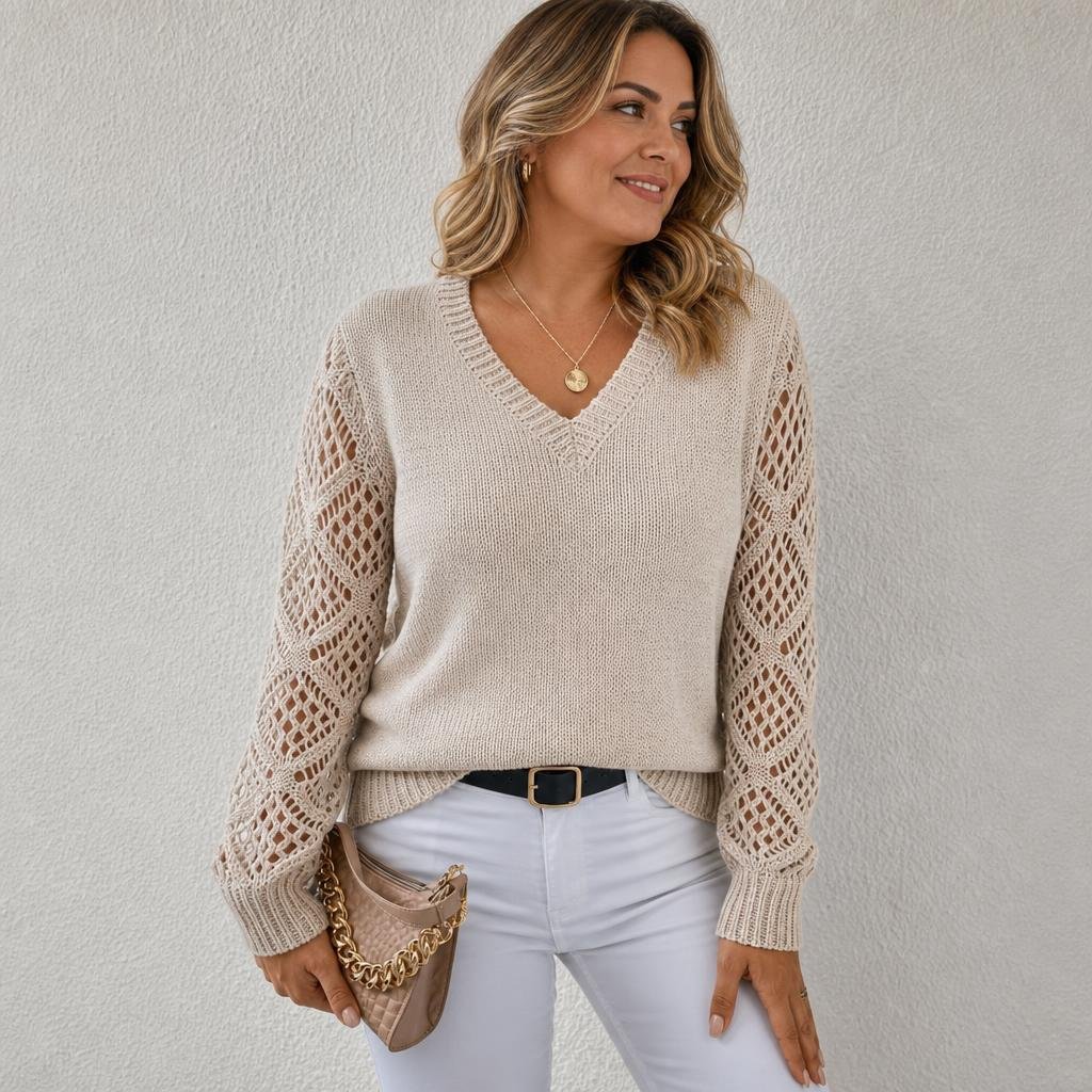 Women's V-Neck Knit Sweater – Open Sleeve Design - We are MFEO