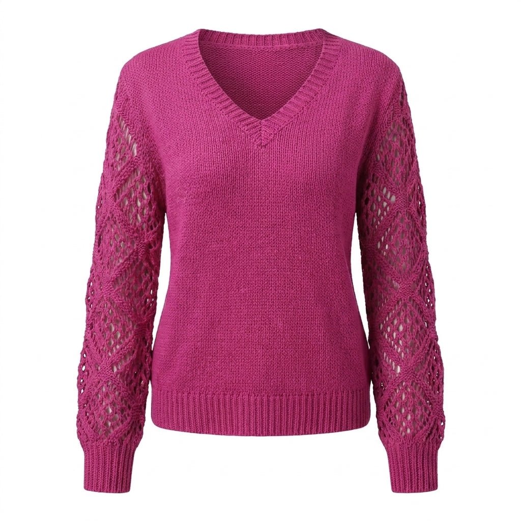 Women's V-Neck Knit Sweater – Open Sleeve Design - We are MFEO