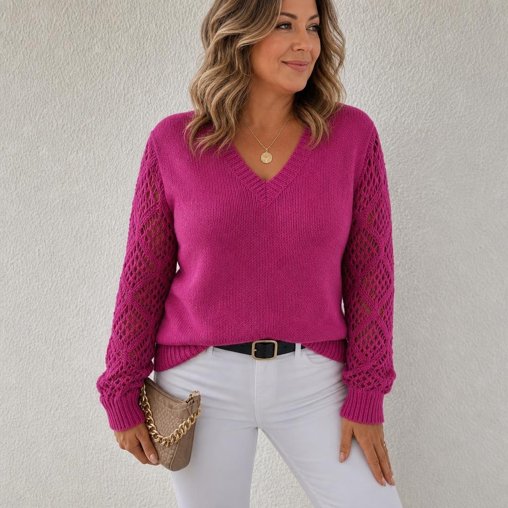 Women's V-Neck Knit Sweater – Open Sleeve Design - We are MFEO