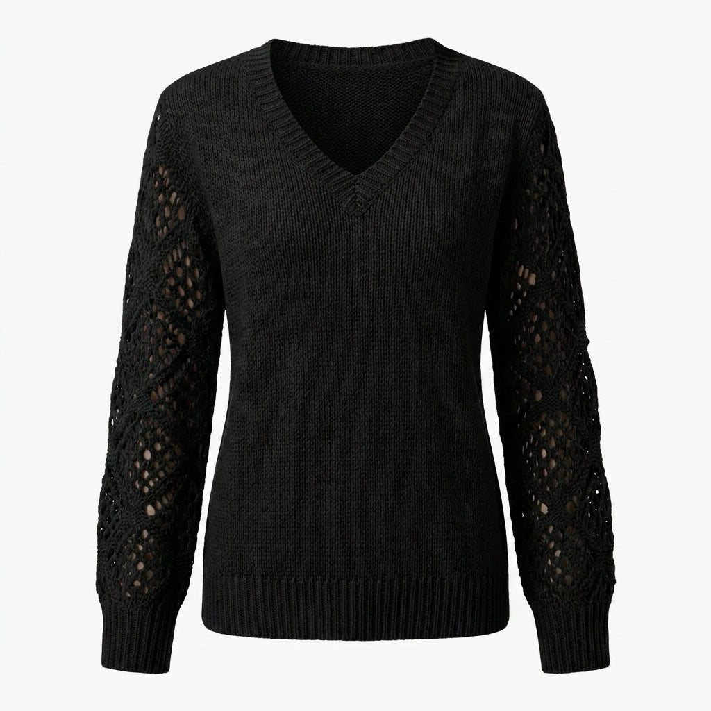 Women's V-Neck Knit Sweater – Open Sleeve Design - We are MFEO