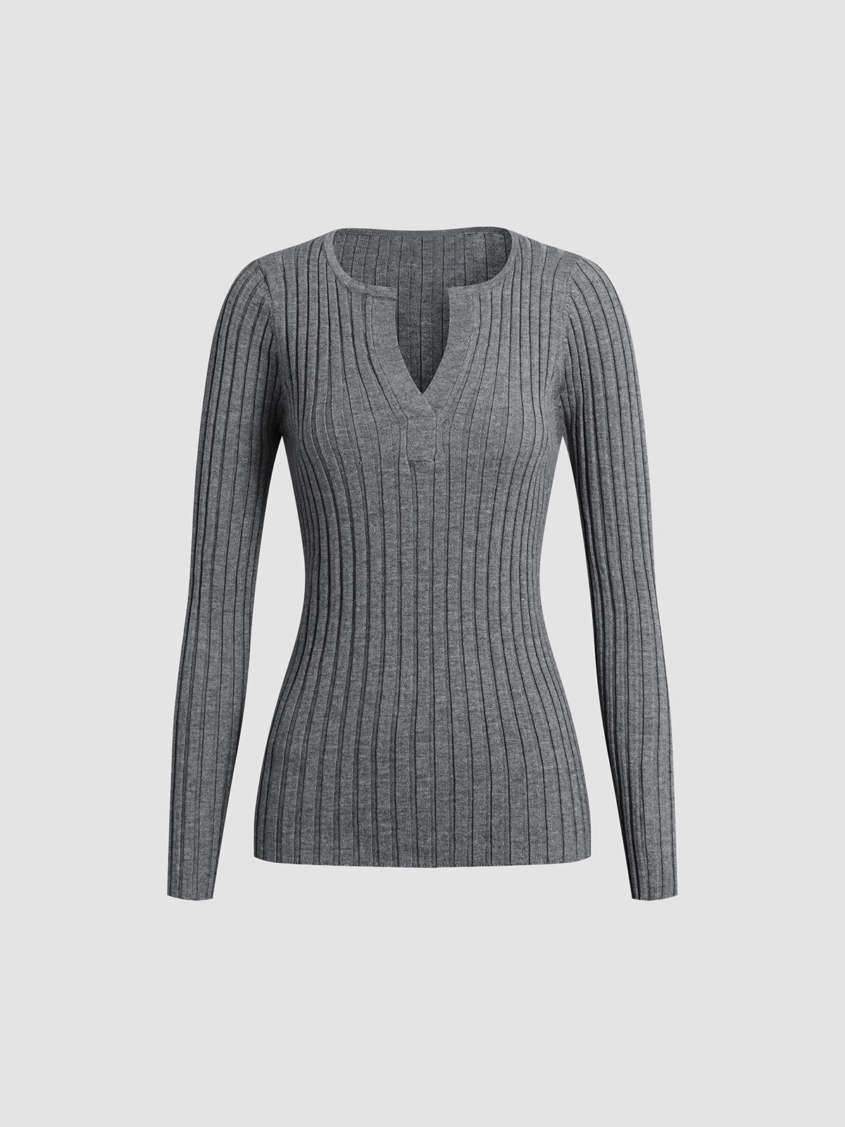 Women's V-Neck Textured Knit Top – Long Sleeve, High Stretch - We are MFEO