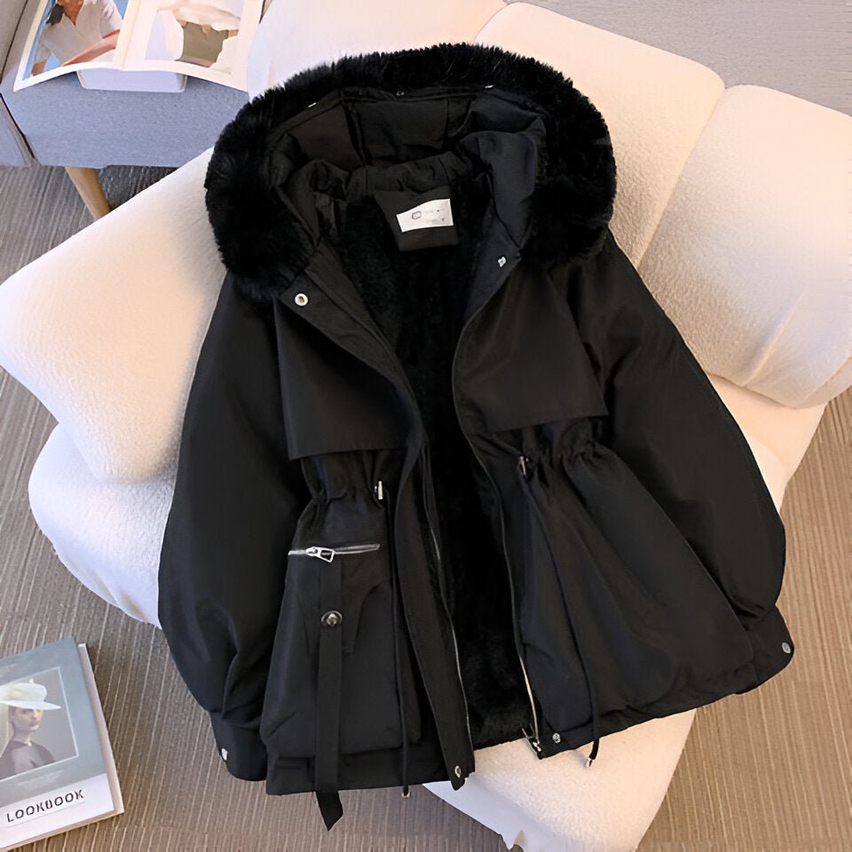 Women's Winter Coat with Faux Fur Collar – Casual Drawstring Waist for Chilly Days - We are MFEO