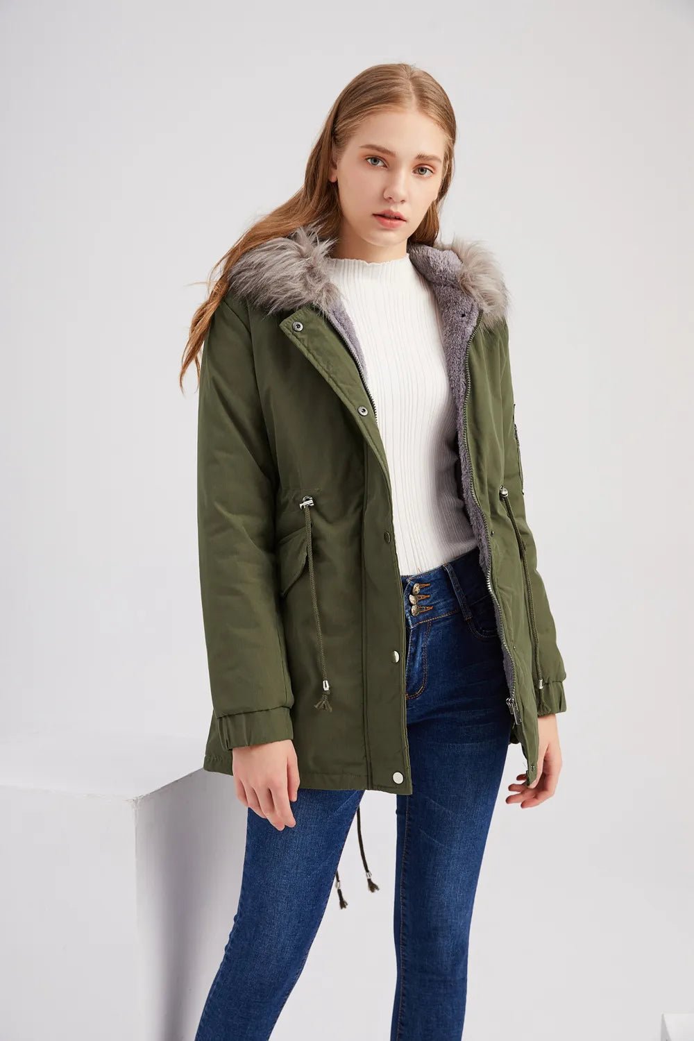 Women's Winter Coat with Fleece Lining – Hooded Jacket with Adjustable Waist - We are MFEO