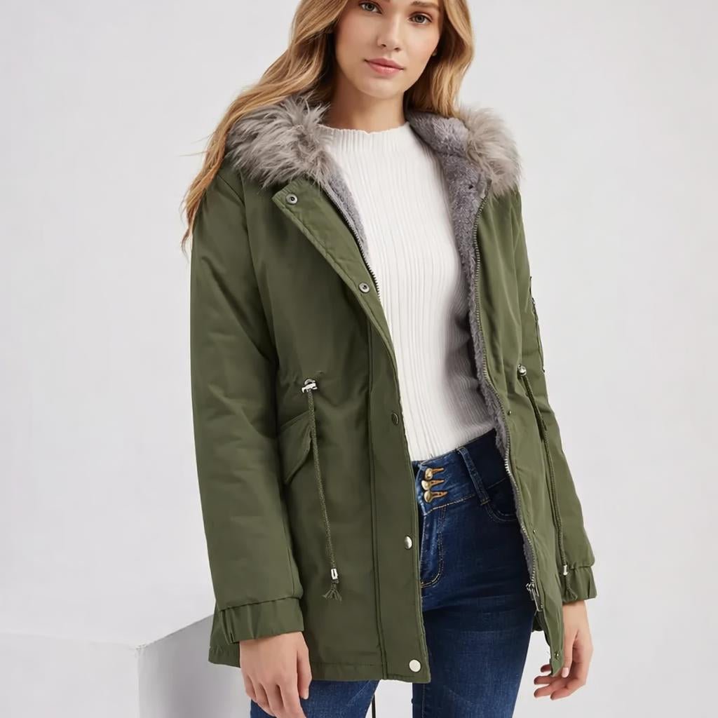 Women's Winter Coat with Fleece Lining – Hooded Jacket with Adjustable Waist - We are MFEO