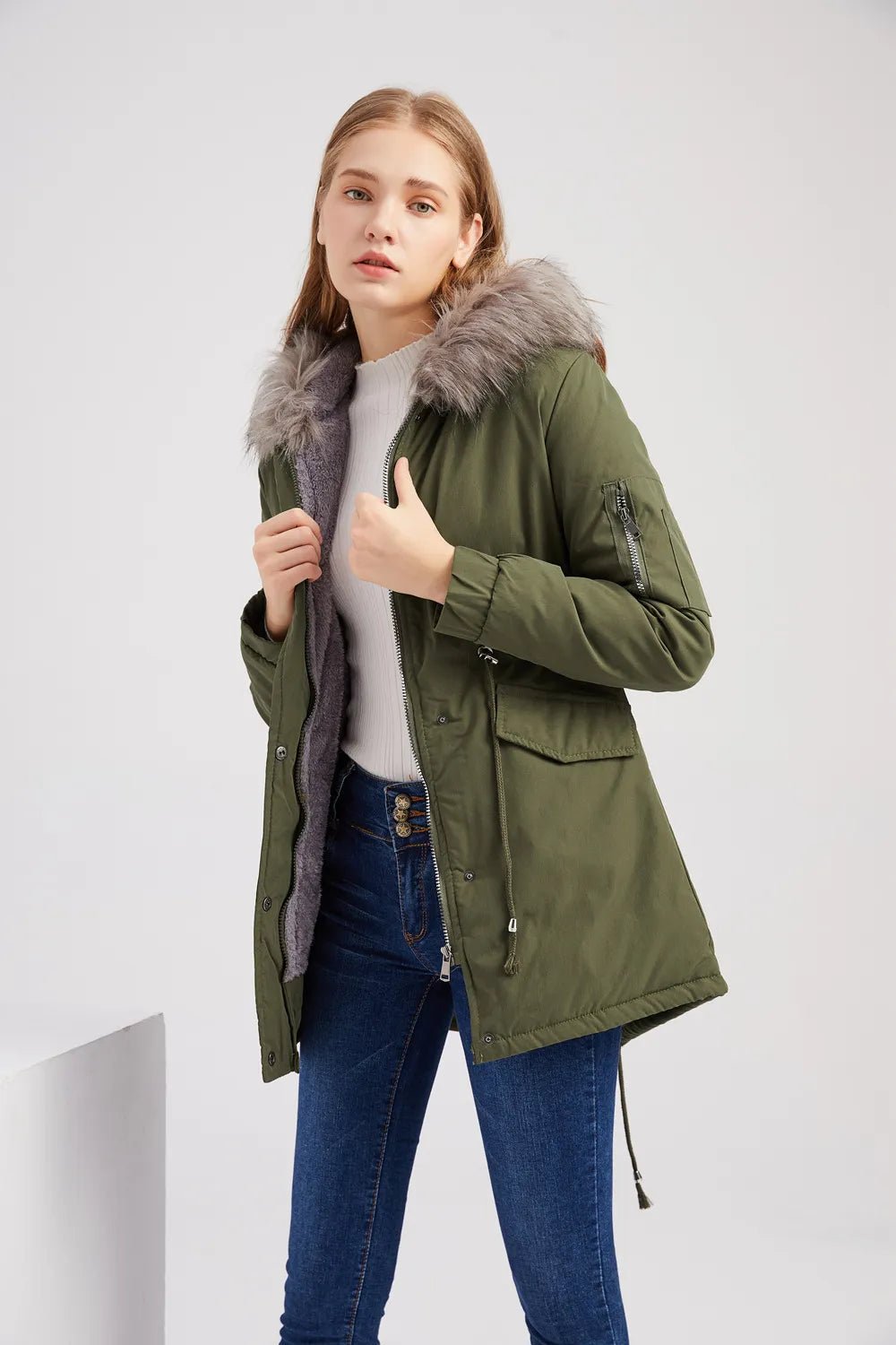 Women's Winter Coat with Fleece Lining – Hooded Jacket with Adjustable Waist - We are MFEO