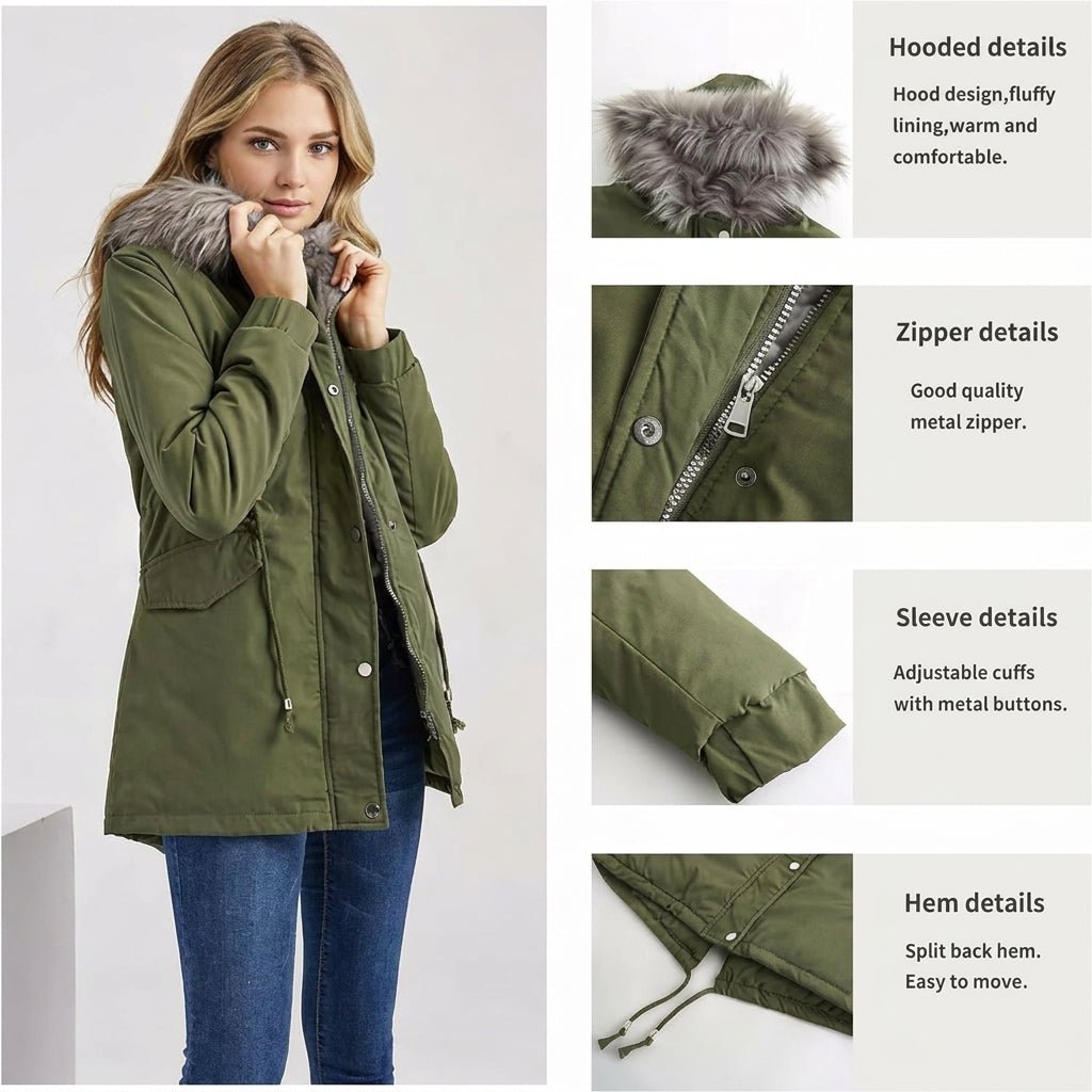 Women's Winter Coat with Fleece Lining – Hooded Jacket with Adjustable Waist - We are MFEO
