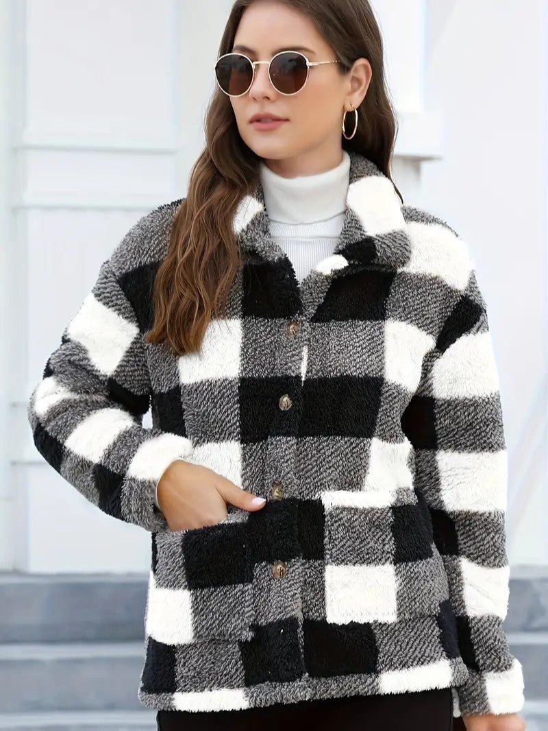 Women's Winter Jacket – Plaid Button Front Coat with Pockets - We are MFEO