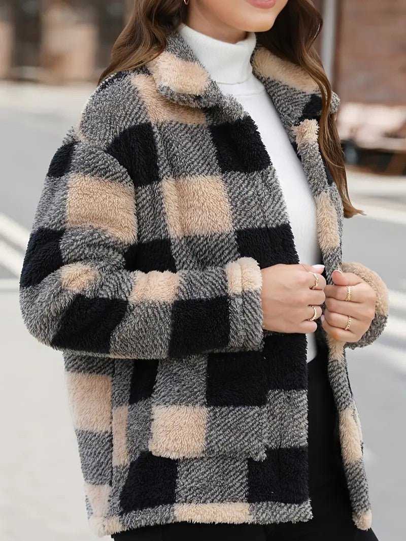 Women's Winter Jacket – Plaid Button Front Coat with Pockets - We are MFEO