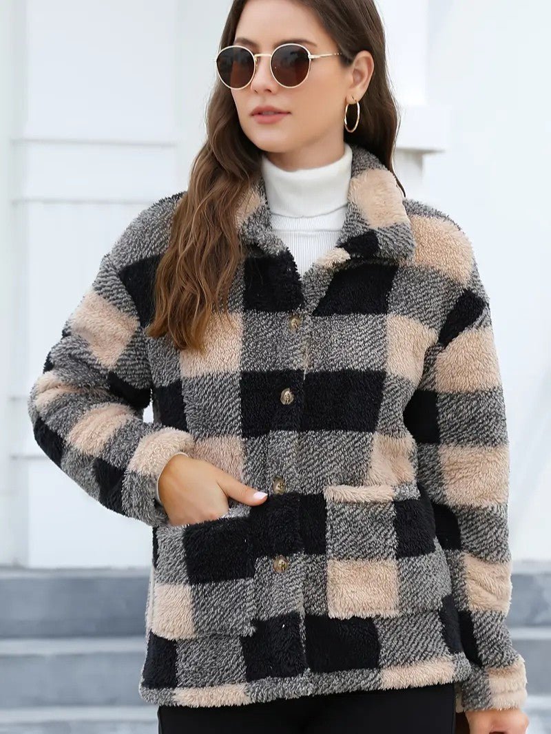 Women's Winter Jacket – Plaid Button Front Coat with Pockets - We are MFEO