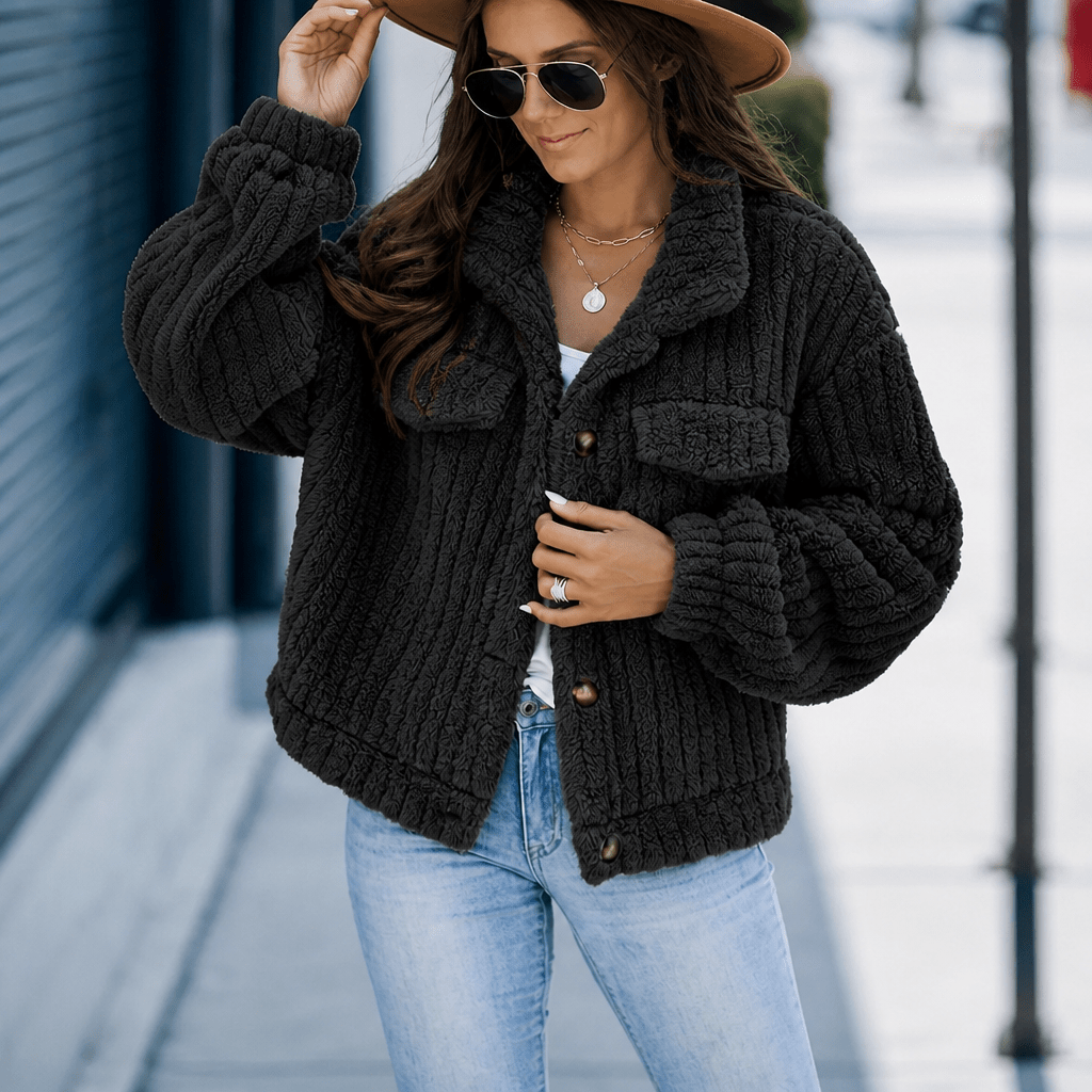 Women's Winter Jacket with Collar – Button-Up, Relaxed Fit with Pockets - We are MFEO