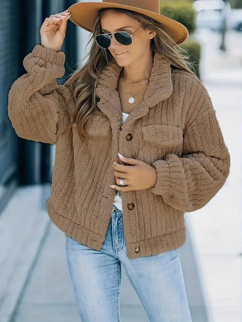 Women's Winter Jacket with Collar – Button-Up, Relaxed Fit with Pockets - We are MFEO