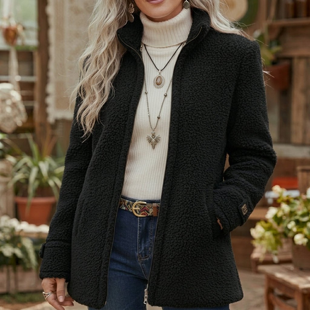 Women's Winter Jacket with Stand Collar – Fluffy Zip Up - We are MFEO