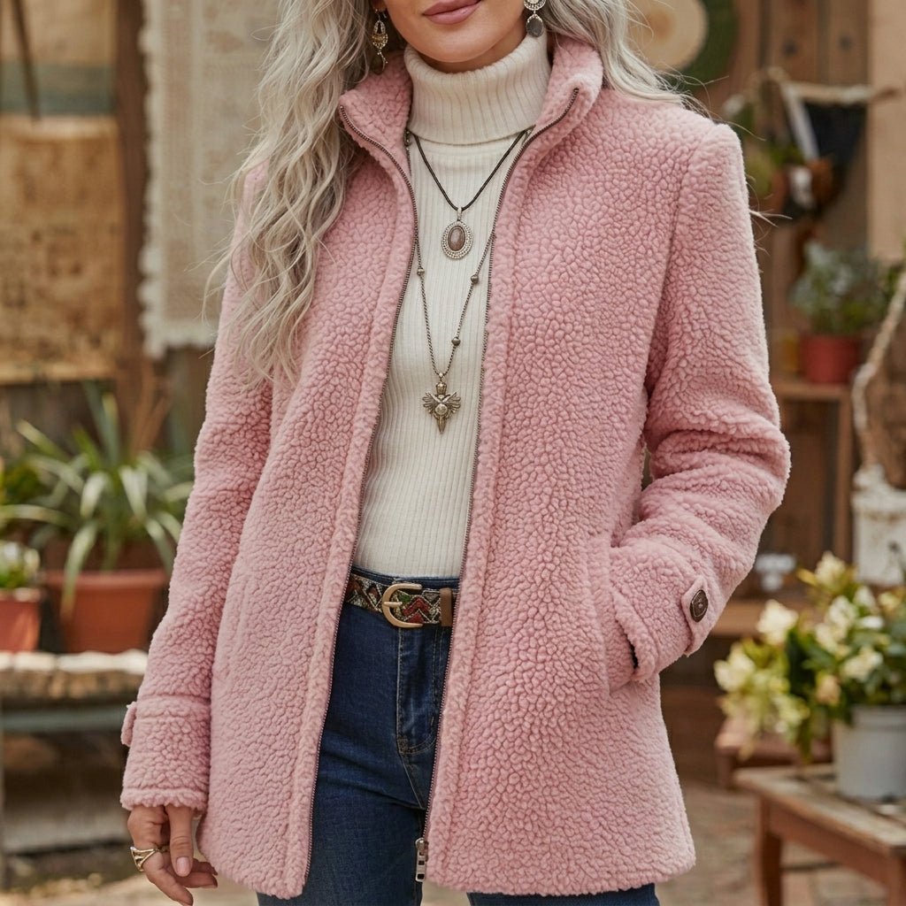 Women's Winter Jacket with Stand Collar – Fluffy Zip Up - We are MFEO