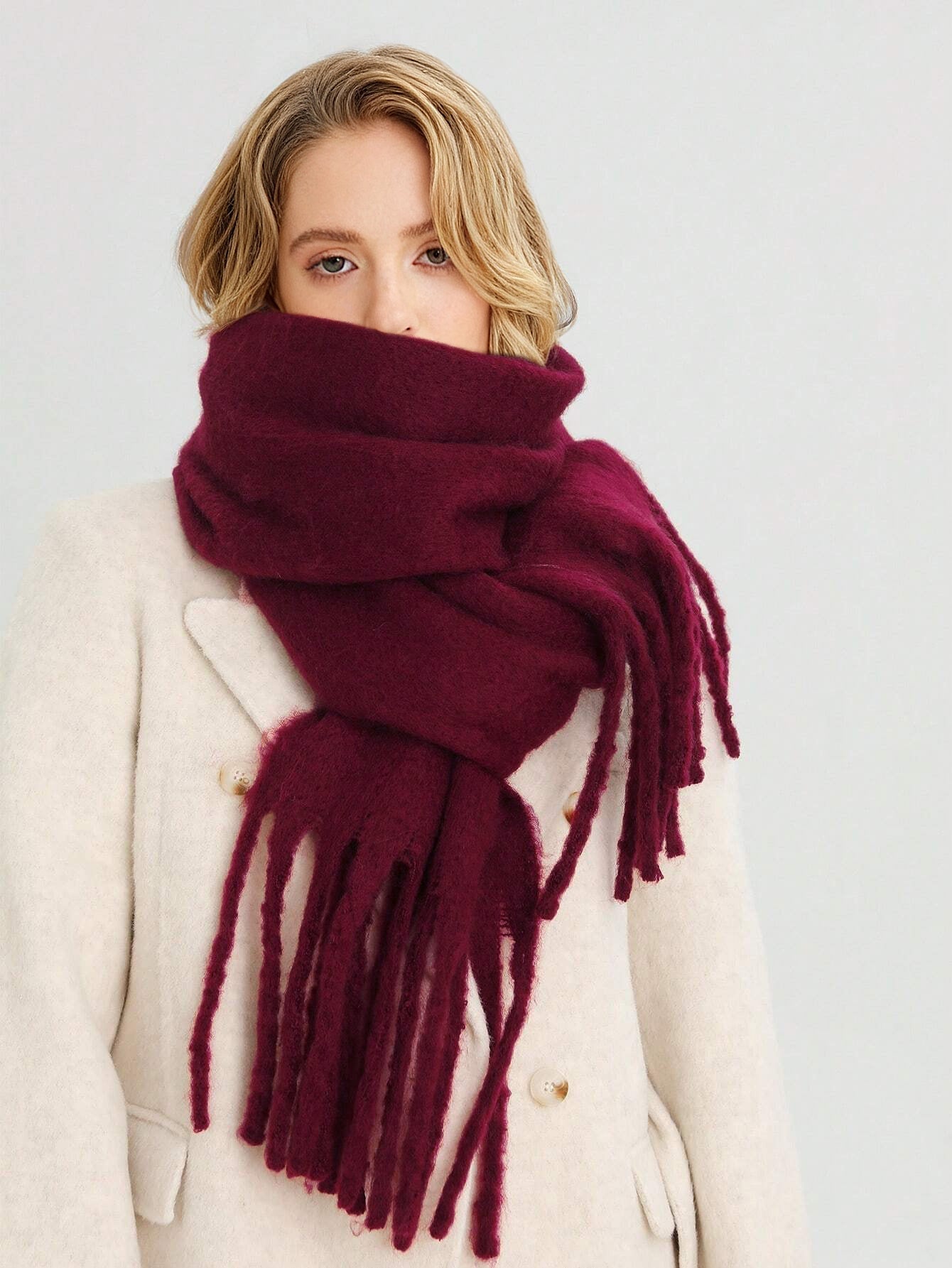 Women's Winter Scarf – Oversized Drape with Tassel Trim - We are MFEO