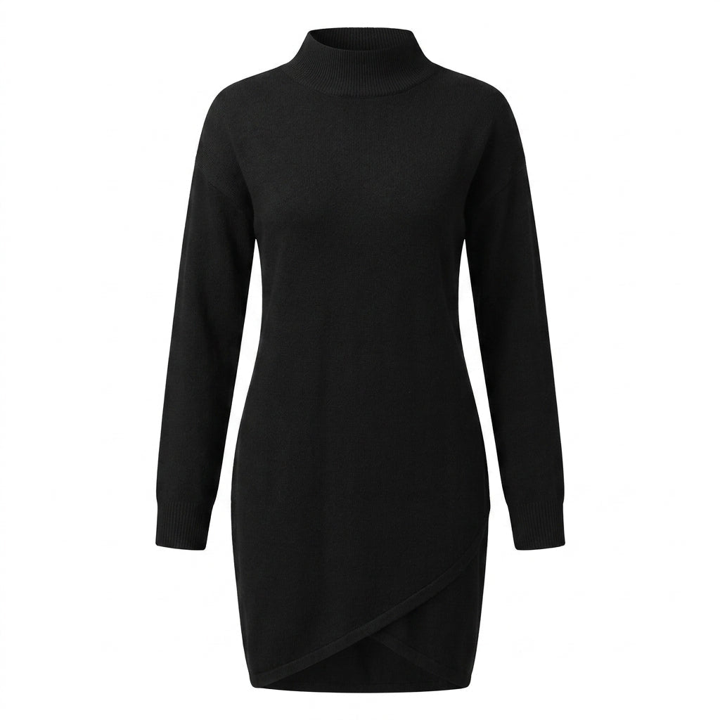Women's Winter Wrap Dress – Long Sleeve, Asymmetric Hem, Relaxed Fit - We are MFEO