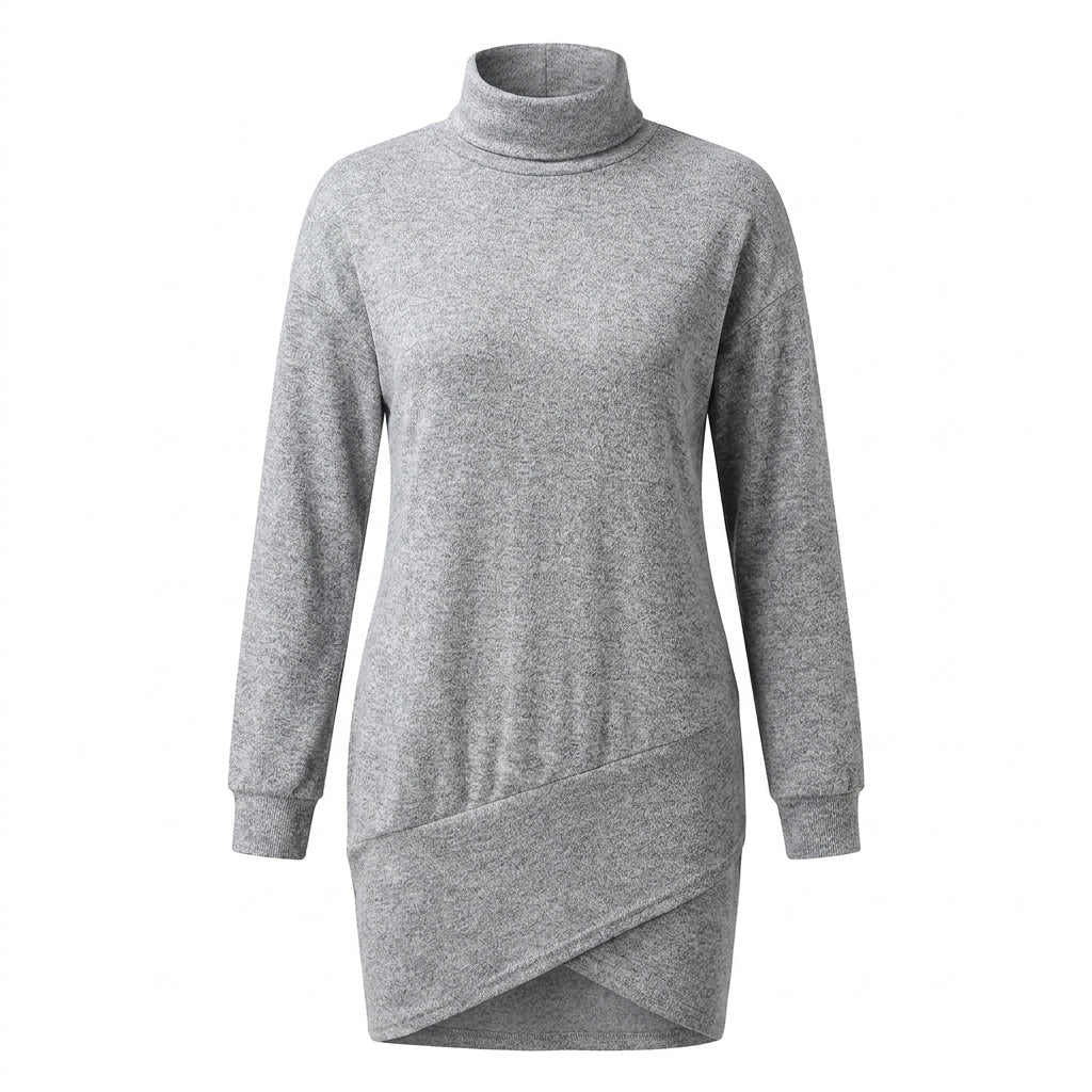 Women's Winter Wrap Dress – Long Sleeve, Asymmetric Hem, Relaxed Fit - We are MFEO