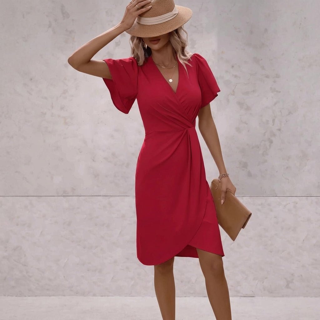 Wrap Midi Dress for Summer – V-Neck with Flutter Sleeves - We are MFEO