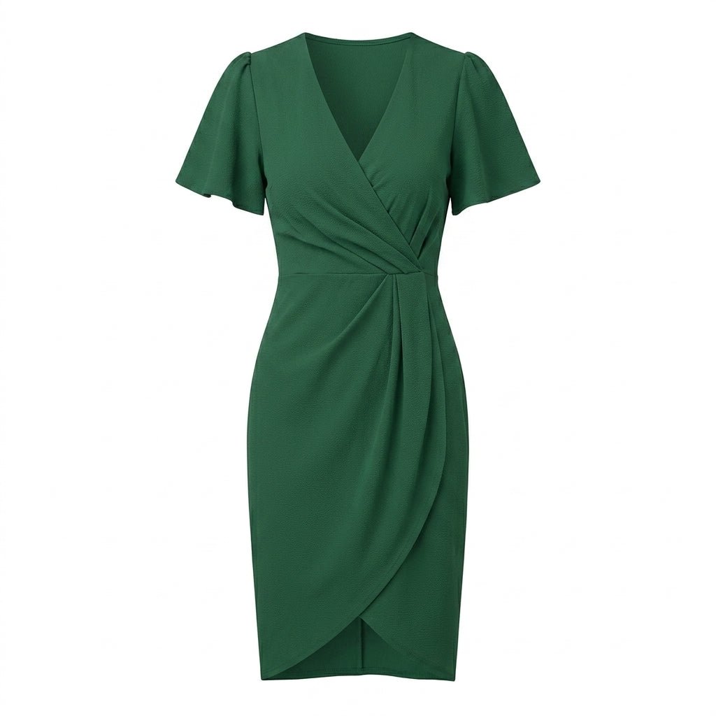 Wrap Midi Dress for Summer – V-Neck with Flutter Sleeves - We are MFEO