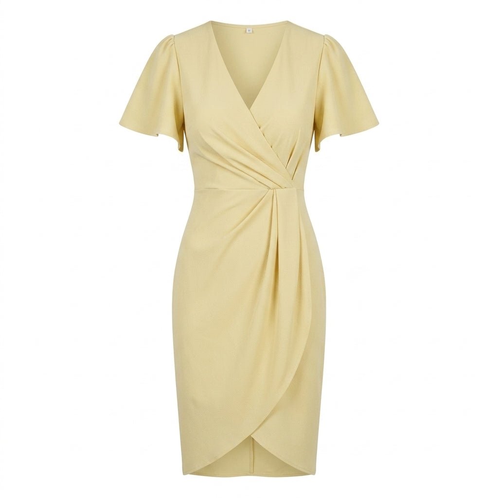 Wrap Midi Dress for Summer – V-Neck with Flutter Sleeves - We are MFEO