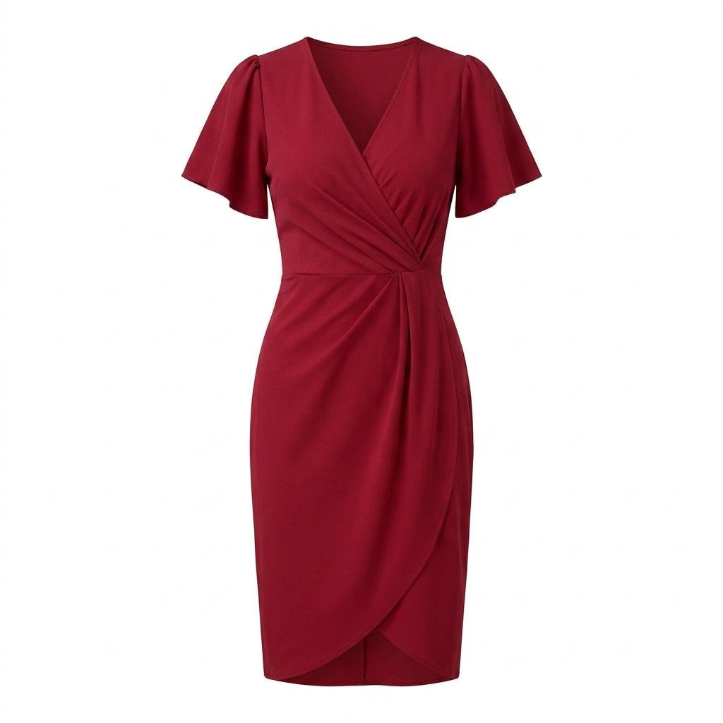 Wrap Midi Dress for Summer – V-Neck with Flutter Sleeves - We are MFEO